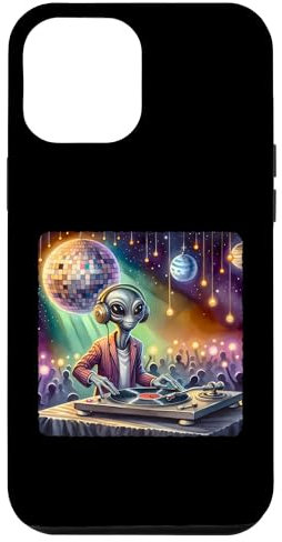 Hülle für iPhone 12 Pro Max Alien DJ Under Mirror Ball Moon Plattenspieler Planeten Lichter