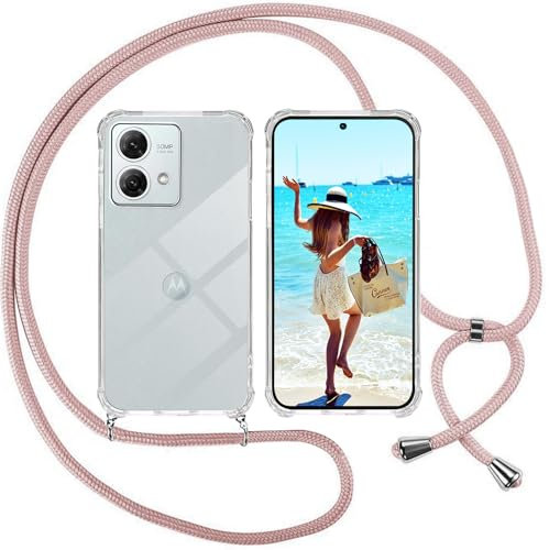 ISOI Cover con Cordino per Motorola Moto G84 5G, Custodia Trasparente con Collana Tracolla Laccio Collo Ultra Sottile Morbido TPU Silicone Antiurto AntiGraffio Antiscivolo Case, Rosa