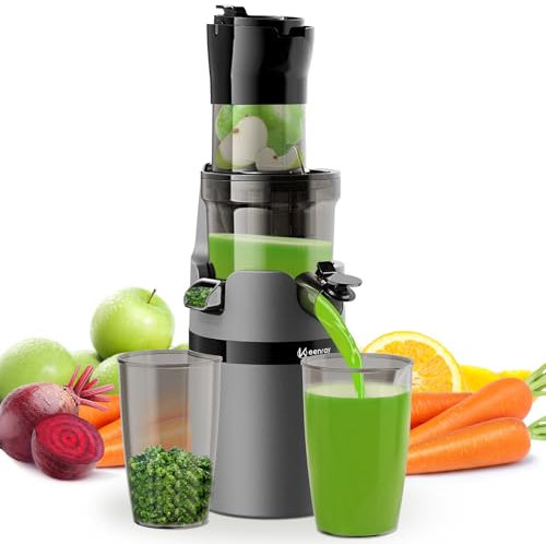 Keenray Extracteur de Jus, Jus de Fruits et Légumes à Mastication Lente, Slow Juicer, sans BPA, 80 mm Large Bouche, Pression Douce