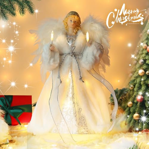 Engel Weihnachtsbaumspitze mit Licht, 31cm Engel hristbaumspitze, Baumspitze Weihnachten, Weihnachtsstern Beleuchtet, Christbaumschmuck, Weihnachtsbaumschmuck, Weihnachtsbaum deko, Weihnachtsdeko