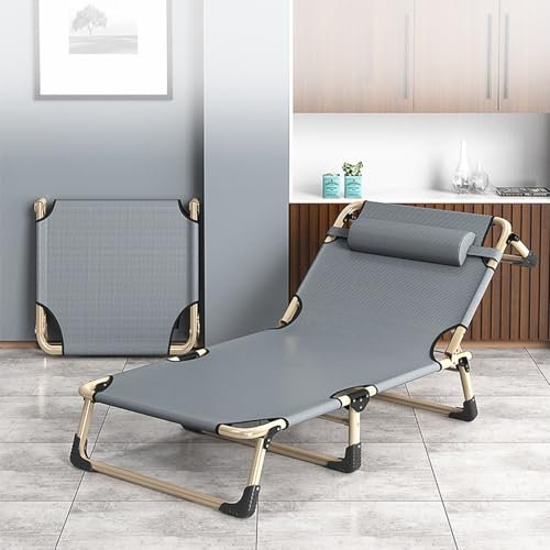 YHHLWXMDZ Feldbett Klappbar mit Kissen, 4-stufig Verstellbar, Tragkraft 150 Kg, Sonnenliege Klappbar Leicht, Camping Liegestuhl, Schlaffeld Zum Entspannen Beim Camping im Freien