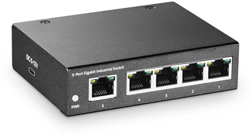 Binardat Switch industriale Gigabit a 5 porte, alimentazione di tipo C, mini dimensione, 10/100/1000 Mbps, splitter di rete Din Rail, -40 ~ 185°F IP40 senza ventole, non gestito, switch desktop