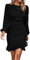 Haibang Women's Long Sleeves Bodycon Mini Dress Ruched Puff Sleeve Ruffle Hem Crew Neck Cocktail Party Work Dress Black