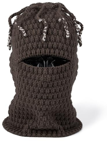 CLAPE Distressed Balaclava Sturmmaske mit Dreadlocks Warme Strickmütze | Winddicht,Gestrickte,Elastisch,Faltbar,Unisex Skimaske Wintermütze für Ski,Snowboard,Outdoor,Radfahren,Kaltes Wetter