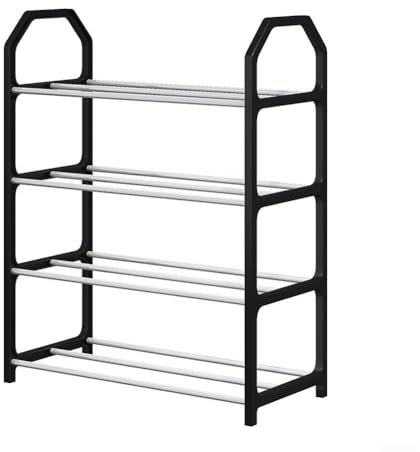 Zapatero de 4 niveles, gran capacidad de almacenamiento de zapatos, zapatero en forma de escalera, 4 pies de barra, soporte simple, zapatero de metal para entrada, escaleras, dormitorio (negro)