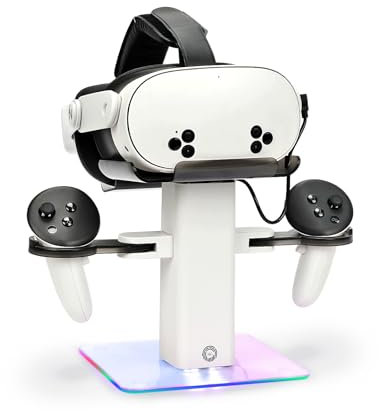 CBDYWVR for MetaQuest 3S Headset Charging Dock, RGB Vertical Charging Stand Compatible for Quest 3S/3/2 VR Accessories Holder with LED Indicator (White)