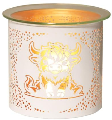 Aroma White & Gold Highland Cow Jar Sleeve & Wax Melt Warmer