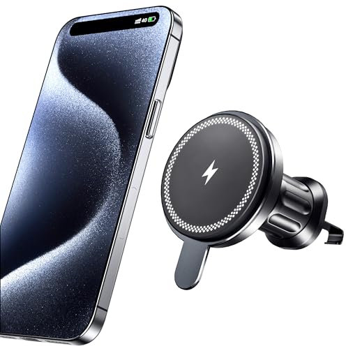 Mag-safe Autohalterung mit Ladefunktion, Qi Kabelloses Mag-Safe iPhone Handyhalterung Auto KFZ Ladegerät für iPhone 16/16 Pro/16 Pro Max/16 Plus/15/14/13/12 Serie, Magnetisches Wireless Car Charger