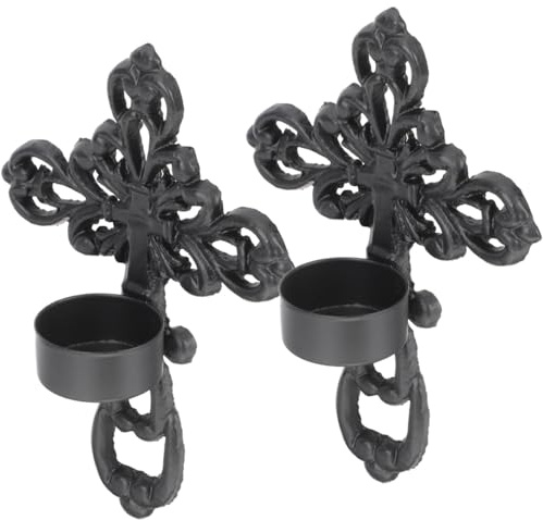 Zerodeko Kreuzkerzenhalter Wand 2Er Set Wandkerzenhalter Aus Metall Vintage Kerzenhalter Wand Für Stabkerzen Für Wohnzimmer Esszimmer Hochzeit Und Jubiläum Wanddeko Im Kreuz Design