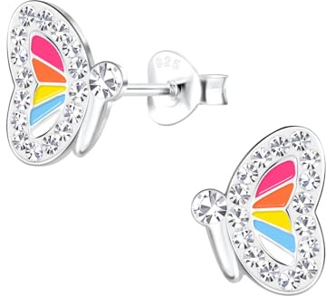 Monkimau Mädchen Ohrringe Schmetterling | Ohrstecker aus 925 Sterling Silber | Kinderohrringe hypoallergen