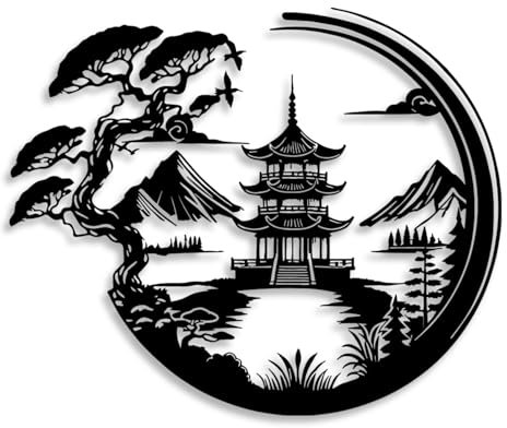 LIYOUYA Bonsai-Baum Torii Tor Metall Wanddekoration - Japanischer Stil Raumdekor Schwarz Wandkunst Wohnkultur für Wohnzimmer, Schlafzimmer, Esszimmer (Schwarz)