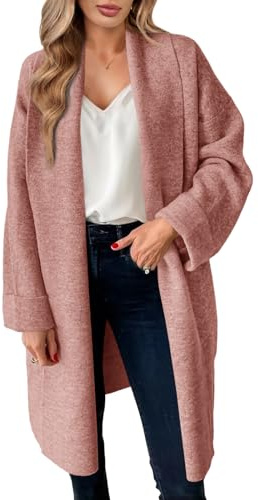 Saodimallsu Cardigan da Donna, Lungo, Leggero, Oversize, Aperto, Casual, Tinta Unita, per Autunno e Inverno