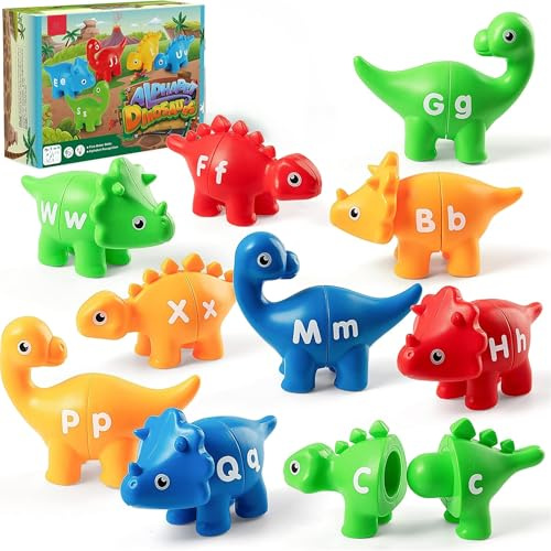 Dinosaurier Spielzeug für Erwachsene, Alphabet Lernspielzeug, Montessori Vorschul Lernspiel, ABC Puzzle Großbuchstaben und Kleinbuchstaben, Zuordnungsspiele für Erwachsene
