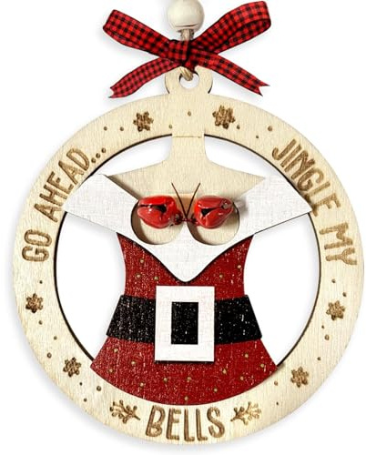 Decorazioni natalizie divertenti Babbo Natale signora grandi ornamenti per albero di Natale, vai avanti suona le mie campanelle, decorazione natalizia in legno a doppio strato, regalo di Natale per