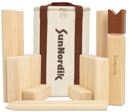 SunNordik Kubb Wikingerspiel, Gummibaumholz, mit Segeltuch-Tragetasche und Spielanleitung, Outdoor-Wurfspiel