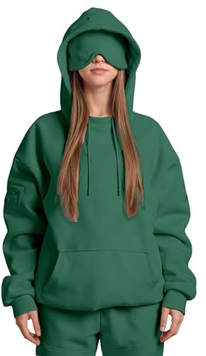 Kapuzenpullover Damen mit Integrierter Augenmaske, Reise Hoodie Flugzeugmodus, Einfarbig Baumwolle Hoodie Herren Damen Oversize Pullover für Erwachsene Männer Frauen Sport Sweatjacke Streetwear