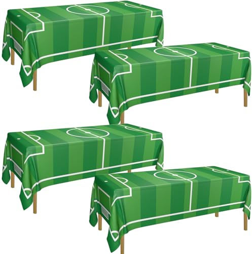 Fußball-Tischdecke – 4 Stück Fußball-Geburtstagsparty-Dekorationen Tischdecken für Kindergeburtstagsfeier Ball-Themenartikel Sportveranstaltungen, 130 x 220 cm