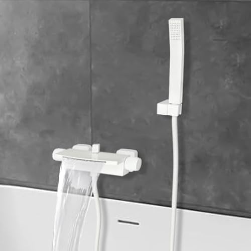 Grifo para bañera con alcachofa extensible y cascada, color blanco