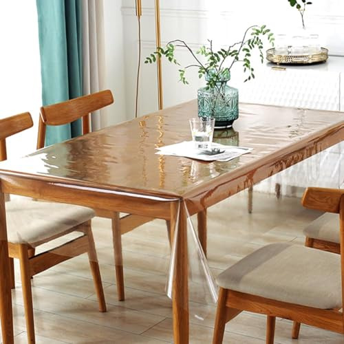 Yuragim Tischfolie Transparent 0.18mm Tischdecke Durchsichtig Outdoor 100 x 140cm Tischschutz Transparente Tischtuch Durchsichtige Tischdecke Abwaschbar PVC Plastik-Tischdecken Folie Tischschutzfolie