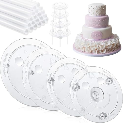 BENBER Cake Support Sticks Set, 16 Plastic Support Rods and 4 Dividers for 6/8/10/12 Inch Tiered and Wedding Cakes
