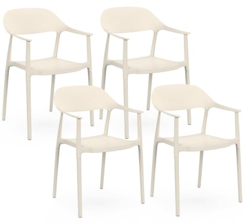 IDMarket - Set aus 4 stapelbaren Gartenstühlen SUZON aus beigem Polypropylen