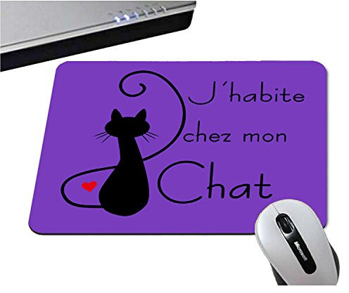 YONACREA - Tapis de Souris - J'habite chez Mon Chat - Violet