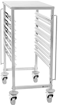 Royal Catering RCTW 6 GN 1/1 Tablettwagen 80 mm Abstand Edelstahl 6 Einschübe Quereinschub Räder mit Bremsen Abräumwagen Regalwagen