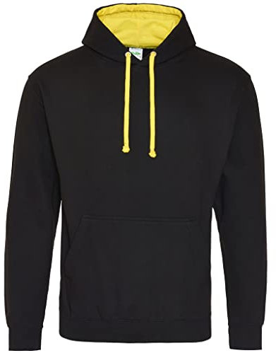 AWDis Men's Varsity Hoodie, Multicoloured (Jet Black/Sunshine Yellow), XX-Large