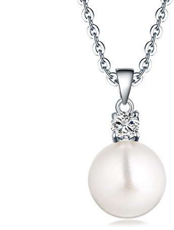 JO WISDOM Damen Perlen Kette Silber 925,Halskette Anhänger 10mm Weiß Süßwasserperle mit 3A Zirkonia,Schmuck für Frauen