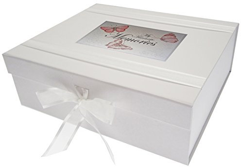 White Cotton Cards Favourite Memories, Large Keepsake Box, Vintage Butterflies, BU2X, Board, 27.2 x 32 x 11 cm