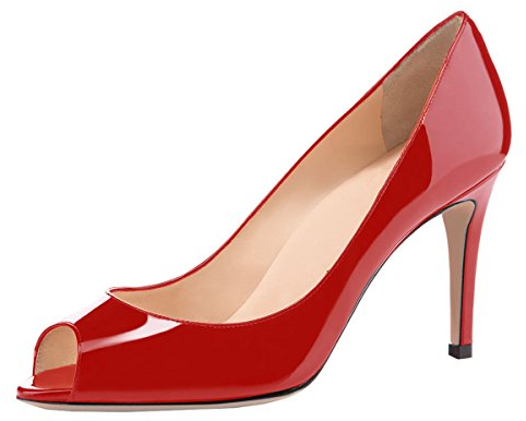 EDEFS Damen Peep Toe Pumps Elegante Offene Zehe Schuhe mit 8CM Absatz Rote Größe EU42