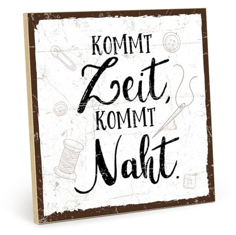 TypeStoff Holzschild mit Spruch – KOMMT ZEIT, KOMMT NAHT – im Vintage-Look mit Zitat als Geschenk und Dekoration - HS-00565