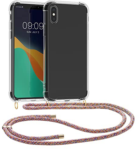 kwmobile Custodia Compatibile con Apple iPhone X Cover - Back Case in Silicone TPU - Protezione Smartphone con Cordino - fucsia/trasparente/viola/giallo