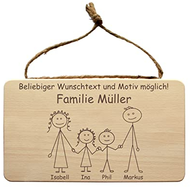 Familienschild aus Holz, personalisiert mit Nachnamen und Vornamen der Familie + lustigen Sprüchen - Türschild, Familientürschild, Familienwappen, Klingelschild, Haustürschild, Namensschild