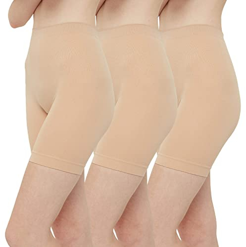 INNERSY Ladies Nude Cycling Shorts Anti Chafe Shorts Womens Seamless Beige Boxer Shorts 3 Pack (Large, Beige)