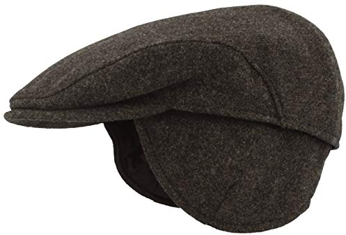 Breiter Herren Winter Schiebermütze mit Ohrenklappen Flatcap Schirmmütze 100% Wolle Cap ausklappbarer Ohrenschutz Hautfreundlich Bequem Anthrazit 61