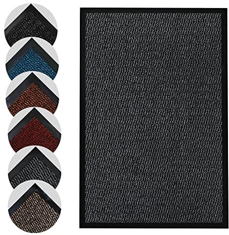 Homatz Indoor Outdoor Door Mat 60x80cm, Grey - Heavy Duty Rubber Kitchen Floor Rug, Carpets | Non-Slip Washable Dirt Trapper Doormats Super Absorbent Front Door Mat Barrier Mat