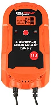 Bullwing Batterieladegerät Mikroprozessor 12/24V 15A LKW Bus Boot Traktor Vollautomatisches 9-stufige Ladegerät Orange