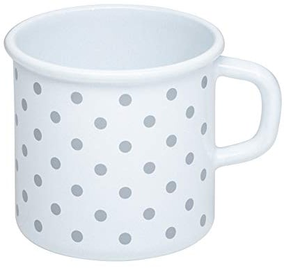 Riess, 0221-066, Emaille Topf mit Bördel, Kaffeebecher, Durchmesser 8cm, 0.375 Liter Inhalt, 3/8 Liter, LBH 11,1x8,8x8,4cm, Gew. 0,192kg (PÜNKTCHEN GRAU)