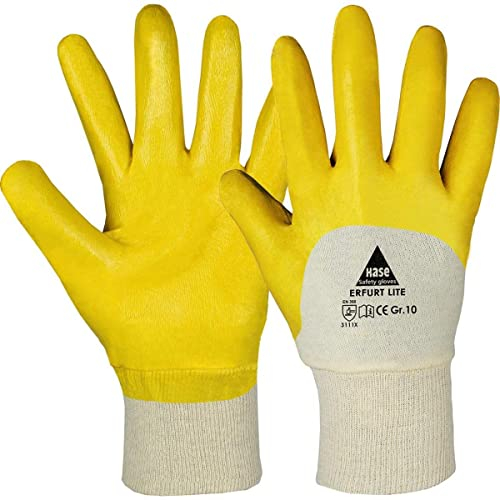 12 Paar Hase Safety Erfurt Lite Nitril-Arbeitshandschuhe teilbeschichtet, ölbeständige Nitrilhandschuhe mit Strickbund Größe XL (10)