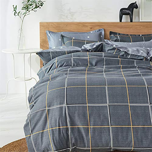FANSU Bettbezug Mikrofaser Bettwäsche Set 3 Teilig, Vintage Nordisches Plaid Drucken Schlafzimmer Bettwaren Bettbezug mit Reißverschluss und 2 Kissenbezüge 50x75cm (135x200cm,Grau Gentleman)