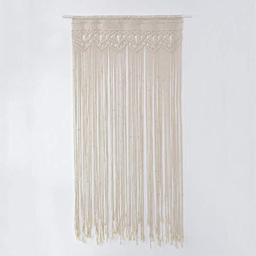QZHIJIA Makramee Wandbehang, handgewebte Makramee Tür Vorhang, Böhmische Tapisserie, Raumteiler, Fenstertür Vorhang, Hochzeit Hintergrund, Wohnkultur (90x180cm, Beige)