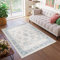 TAPISO Valley Teppich Kurzflor Weiß Beige Grau Blau Rahmen Vintage Ornamental Used Effekt Meliert Verwischt Wohnzimmer Schlafzimmer ÖKO-TEX 120 x 170 cm