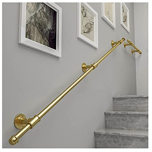 HWF Handlauf Geländer Gold Treppengeländer mit Komplettset, 1,5 bis 19,5 Fuß lang Metall Treppengeländer Geländer für Senioren/Kinder/Behinderte/Schwangere