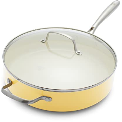 GreenLife Artisan Healthy Ceramic Nonstick, 5QT Saute Pan Jumbo Cooker with Helper Handle and Lid, Stainless Steel Handle, PFAS-Free, Dishwasher Safe, Oven Safe, Yellow