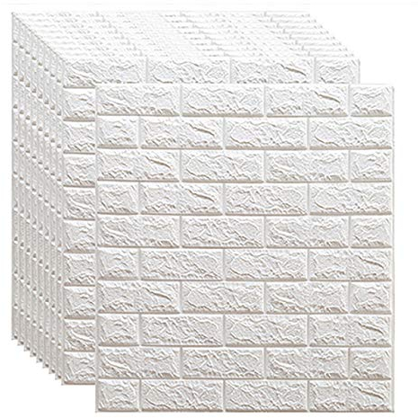 XCYYBB 3D SteintapeteTapeten Ziegelstein Klebefolie Selbstklebend Ziegel Wasserfest Wandaufkleber Brick WallpapeTapete Backsteinoptik Selbstklebend Wandpaneele Selbstklebend Wandpaneele -Weiß 50pcs