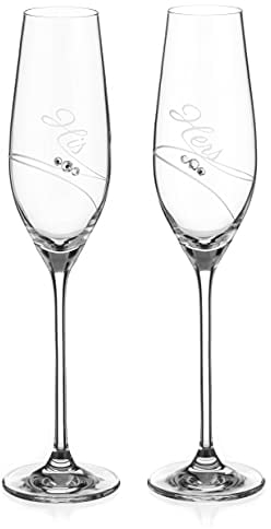 DIAMANTE Swarovski Crystal Champagne Flutes Prosecco Glasses - His & Hers - Set of 2 (Champagne Flutes 210ml)