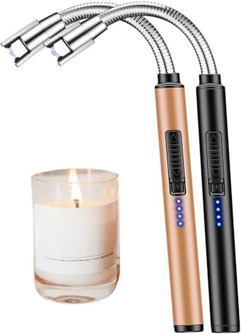 Candle Lighter 2 Pack USB Rechargeable Safety Arc Windproof Long Lighter for Candle Aromatherapy Camping Grill Family Home Use(Black&Rose Gold)