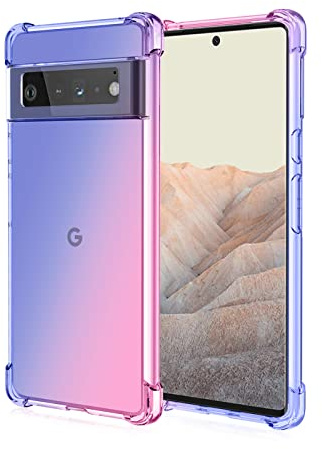 GOKEN Hülle für Google Pixel 6, Schutzhülle TPU Silikon Handyhülle mit Farbverlauf Design, Transparent Stoßfest Bumper Case Soft Flex Cover, Blau/Rosa