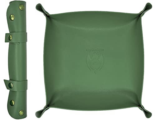 World of Dice Würfelteller - ideal für alle RPGs, Würfelunterlage, Würfelschale, Würfelbrett, Kunstleder, für Dungeons and Dragons, Kniffel, DSA, UVM. (Dunkelgrün, Kunstleder)